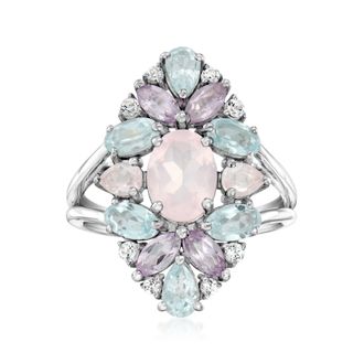 Ross-Simons Rose Quartz and Pastel Multi-Gemstone Ring in Sterling Silver