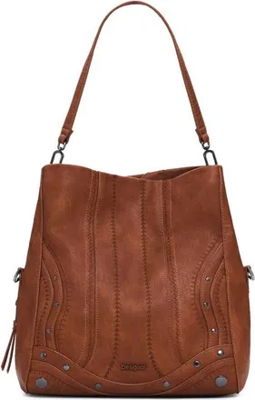 Desigual Medium Embroidered Faux Leather Handbag in Camel at Nordstrom