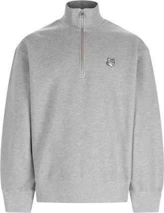 Maison Kitsun&eacute; Fox Head Cotton Half-Zip Sweatshirt