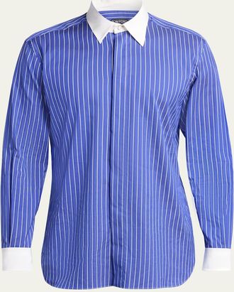 Tom Ford Mens Silk Pinstripe Contrast-Trim Dress Shirt