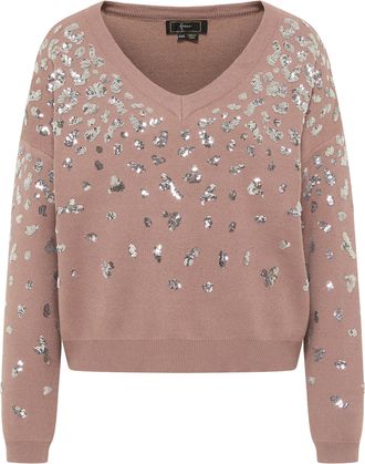 Faina Gebreide trui Dames Taupe zilver