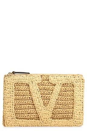 Valentino Garavani Viva Superstar Raffia Clutch in Natural at Nordstrom