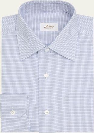 Brioni Mens Cotton Textured-Check Point Collar Dress Shirt