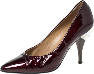 Casadei Burgundy Patent Leather Pointed Toe Embellished Heel Pumps