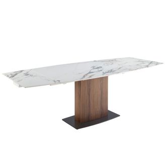 Angel Cerd&aacute; Mesa comedor extensible ovalada barril m&aacute;rmol porcel&aacute;nico y nogal