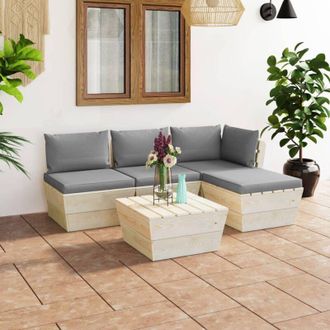 vidaXL Muebles De Jard&iacute;n De Palets 5 Piezas Y Cojines Madera De Abeto Vidaxl
