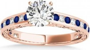 Allurez Blue Sapphire & Diamond Channel Set Engagement Ring 14k Rose Gold (0.42ct)