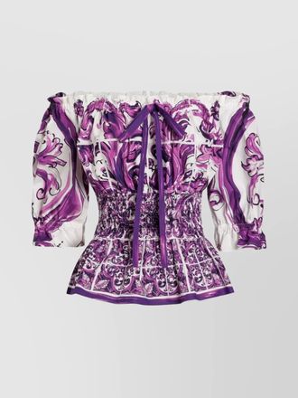 Dolce & Gabbana cotton majolica-print off-the-shoulder top