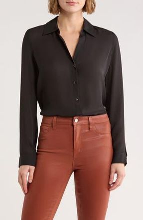 L'agence Nina Long Sleeve Button-Up Silk Shirt in Black at Nordstrom Rack, Size Xx-Small