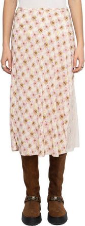 Zadig&Voltaire Jayla Mirror Flowers Lace Trim Crepe Midi Skirt in Pear at Nordstrom, Size 10 Us