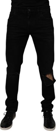 Dolce & Gabbana Black Cotton Tattered Skinny Men Denim Jeans Elastane Clothing