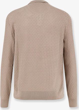 HUGO BOSS Mens Silk Sweater With Leather Detail Beige