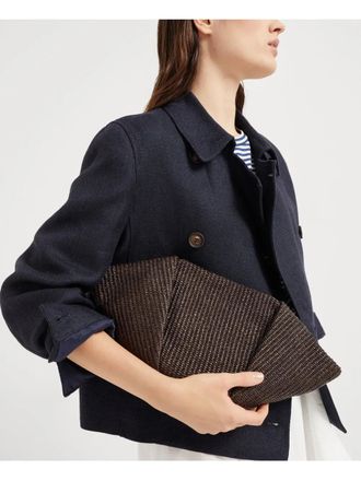 Brunello Cucinelli Womens Interwoven-Design Clutch Bag Brown Ss25 W