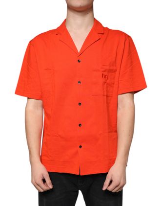 Dolce & Gabbana Mens Orange Cotton Button Down Casual Polo Shirt