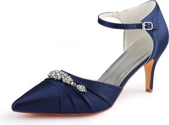 Emily Bridalwear Womens Silk Like Satin Stiletto Heel Closed Toe Pumps (EU41/UK7.5, Dark Blue)