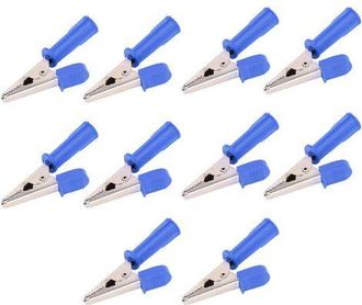 OEM 10 Pinzas De Prueba De Lat&oacute;n Aisladas, Tipo Cocodrilo, Con Enchufe De 4 Mm, Apertura De 10 Mm, 20 A, Color Azul J.60046