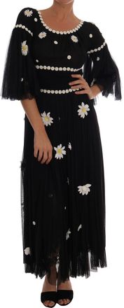 Dolce & Gabbana Geborduurde Jurk van Zwart Zijde Daisy