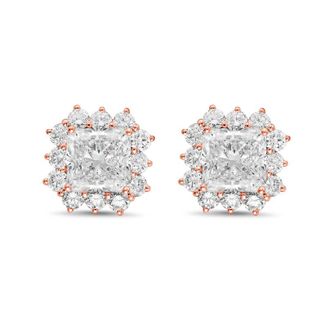 Diana M. Jewels 14kt rose gold 15cts lab grown Radiant Cut Diamond Halo Earrings