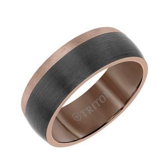 Triton 8MM Espresso Tungsten Carbide Ring with Color Blocking and Dome Shape in Brown at Nordstrom, Size 12.5