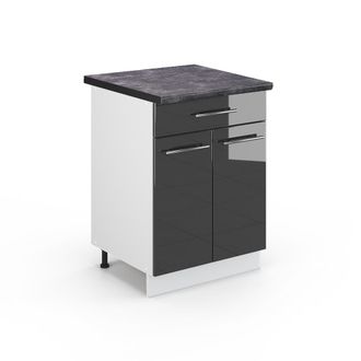 Vicco Mueble Bajo De Cocina Fame-line, Antracita Alto Brillo, 60 Cm Con Caj&oacute;n, Et Antracita Vicco