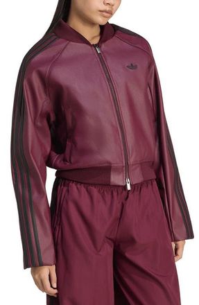 adidas Originals SST Faux Leather Track Jacket in Maroon/Black/Dark Gold at Nordstrom, Size Xx-Small