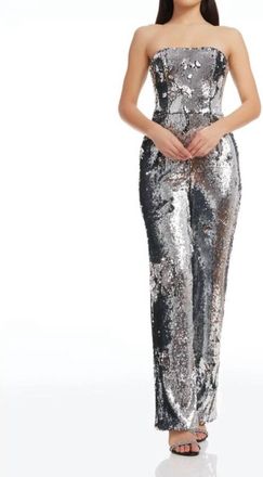 Dress The Population Andy Sequin Strapless Jumpsuit In Silver