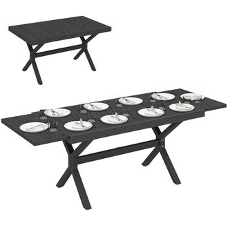 OUTSUNNY Mesa De Jard&iacute;n Extensible Con Superficie De Aluminio 154/214x85 Cm, Con Imitaci&oacute;n Madera Para 8-10 Personas, Para Patio, Terraza, Gris Oscuro