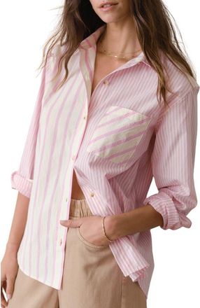 Marine Layer Jane California Relaxed Stripe Cotton Poplin Button-Up Shirt in Pink Stripe at Nordstrom, Size X-Small