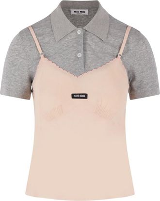Miu Miu Marocain crepe top - women - Silk/Cotton - 38 - Grey