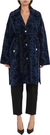 Pinko Zante Coat - Dames - Jas met riem - Blauw - S - Leer - Jassen