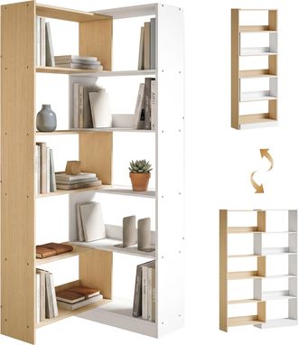 HOMCOM Homcom Estanter&iacute;a Expandible 5 Niveles, Giratoria 350&deg;, Ancho Ajustable, Convertible En L, Recta O Compacta Para Sal&oacute;n, Estudio 111,5x23,8x163,7 Cm