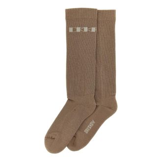 Rick Owens Knee-high Jacquard Logo Ribbed Socks - female - Rick Owens - Socks - Beige - ONE SIZE - Underwear