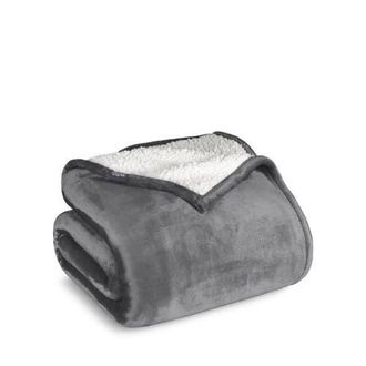 Bare Home Reversible Plush Fleece Blanket in Grey at Nordstrom, Size King