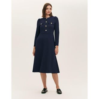 Finery Gilly Ponte Jersey Midi Dress in Navy at Nordstrom, Size 10