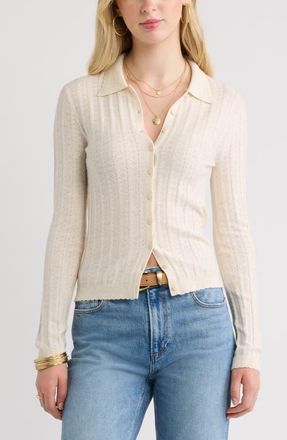 Treasure & Bond Ribbed Pointelle Cardigan in Beige Oatmeal Light Heather at Nordstrom, Size Xx-Small