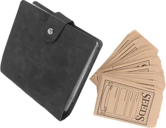 OEM &Aacute;lbum Para Almacenar Semillas De Plantas, Piel Sint&eacute;tica, 50 Sobres + 25 P&aacute;ginas Interiores + 50 Ranuras Para Tarjetas, Negro