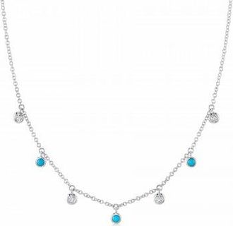 Allurez Diamond & Turquoise Station Necklace 14K White Gold (0.22ct)