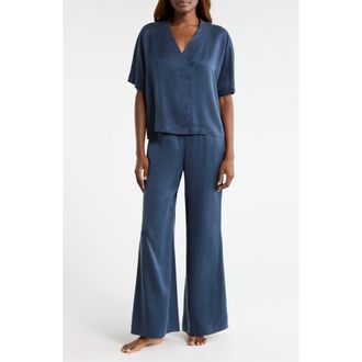 Lunya Washable Silk Crossover Pajamas in Deep Blue at Nordstrom, Size X-Small