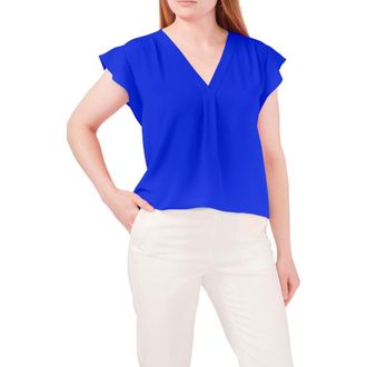 Chaus Print Flutter Sleeve Blouse in Goddess Blue at Nordstrom, Size X-Large