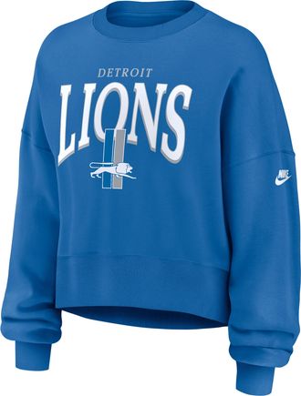 Nike Detroit Lions Rewind Phoenix Nike Womens NFL Oversized Pullover Crew in Blue | 01D74KR9SV-NYG