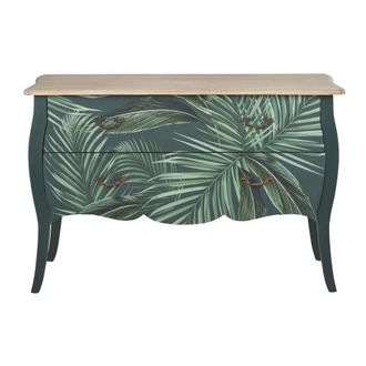 Maisons du monde Cómoda con 2cajones estilo vintage de madera verde con hojas 121 cm