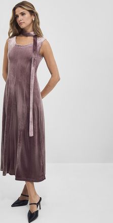 Icone Womens Soft velvet ribbon-collar maxi dress