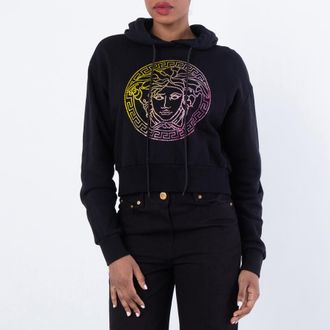 Versace Medusa Crystal Embellished Hoodie, Brand Size 40 ( US Size 4 )