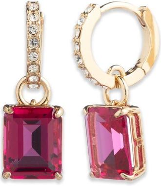 Lauren Ralph Lauren Crystal Drop Huggie Hoop Earrings in Pink at Nordstrom