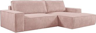 Vente-Unique Sof&aacute; rinconera derecha de pana rosa empolvado AMELIA