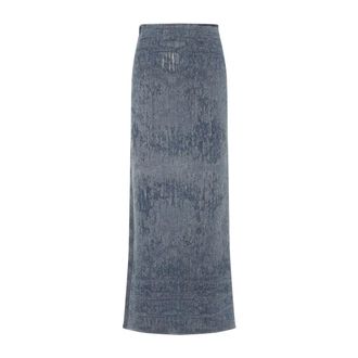 Diesel Faded Blue Denim Maxi Skirt With Side Slit