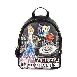 Braccialini Dames Cartoline Eco-Leren Rugzak - Dames - Tassen - Zwart - Maat: ONE Size Leer