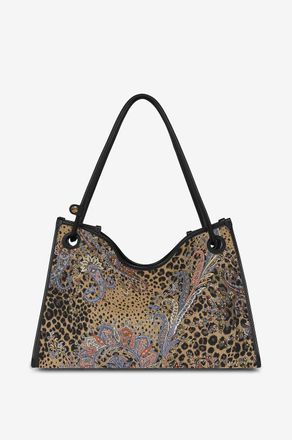 Etro Trapezf&ouml;rmige Handtasche aus Canvas mit Animalprint