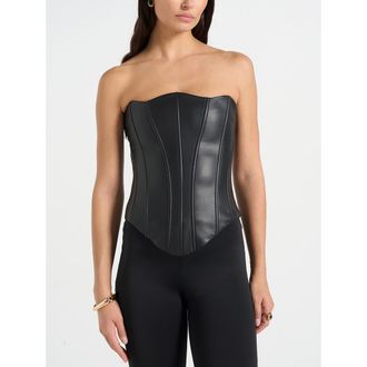 Mani&egrave;re De Voir Scarlett Leather Lace Up Corset in Black at Nordstrom, Size X-Small