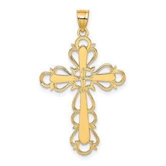 Diamond2Deal 14k Yellow Gold Polished Lace Trim Cross Charm